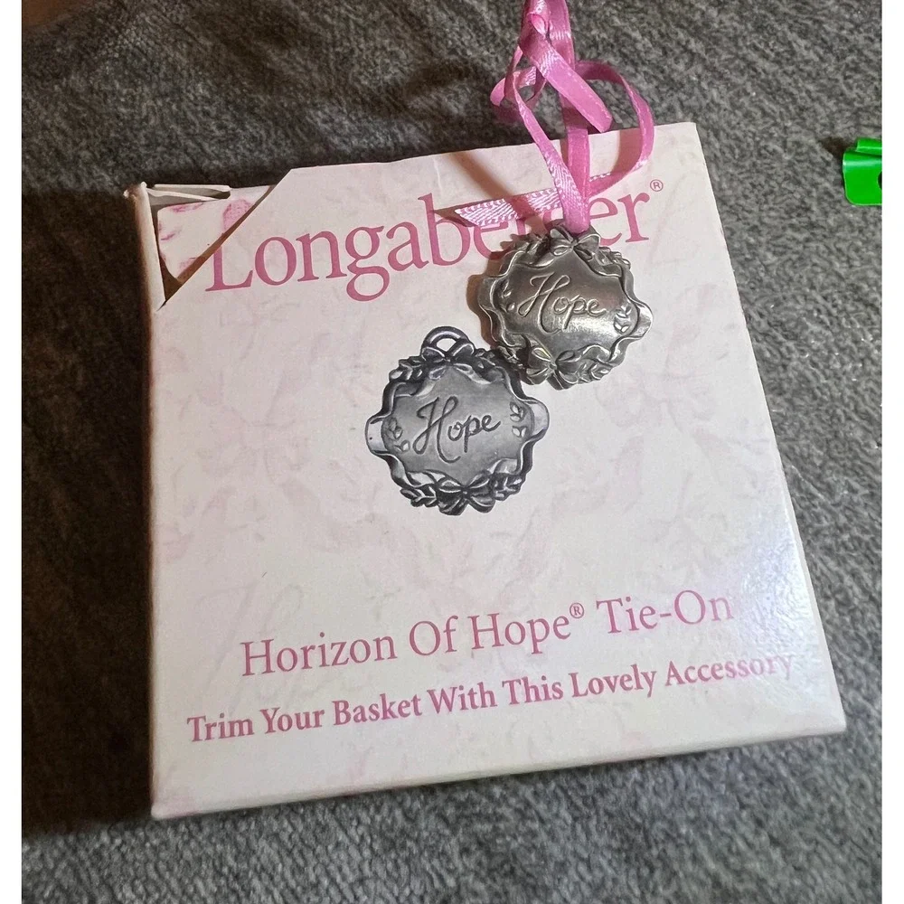 Longaberger Horizon Of Hope Tie-On OS Silver Pink Hope Basket Charm 2001 Vintage